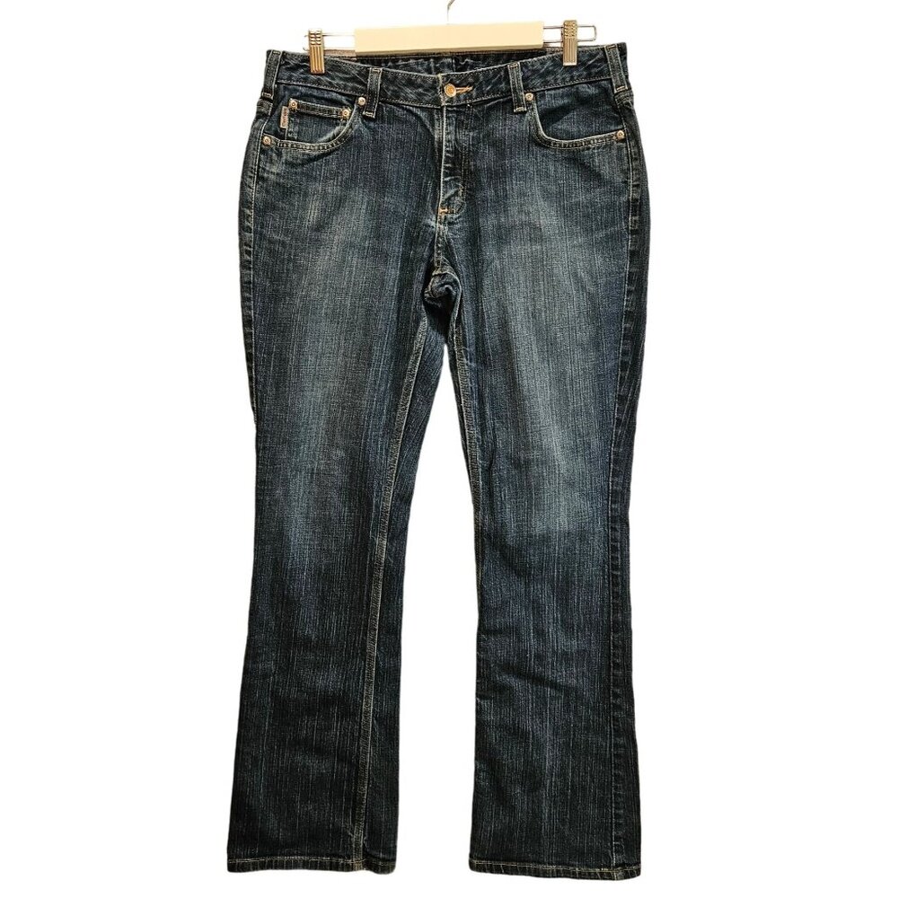 Carhartt curvy fit jeans Womens 12 denim Boot Cut Dark Wash Logo Mom casual work